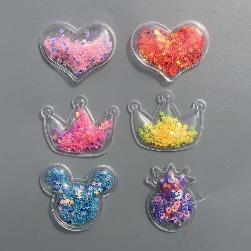 32PCS Patch Glitter Mouse Head Transparent PVC Filling Sequin Appliques for DIY Hat Patches Headwear Hair Clips Bow Decor