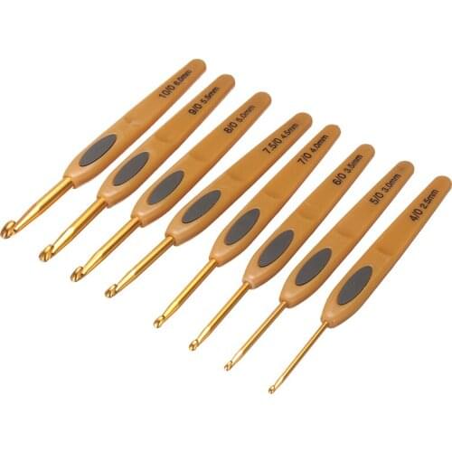 8Pcs Crochet Hook Set Aluminum Knitting Needle Plastic Handle Golden Crochet Hooks DIY Craft Knit Weave Yarn Sewing Tools