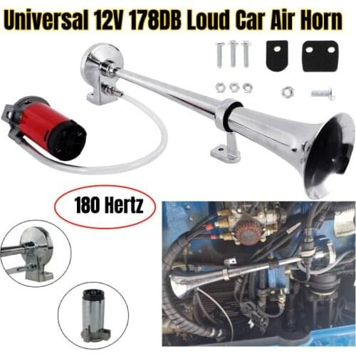 12V Car Air Horn Super Loud 178DB 180 Hertz Single Trumpet Compressor Metal Horn Universal For AutoTrain Boat Motorcycle