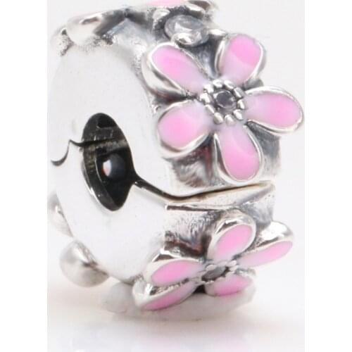 Bewill Hot Sale Genuine 100% 925 Sterling Silver The Pink Daisy Clip Is Suitable For The Original Bracelet Clip Diy Jewelry