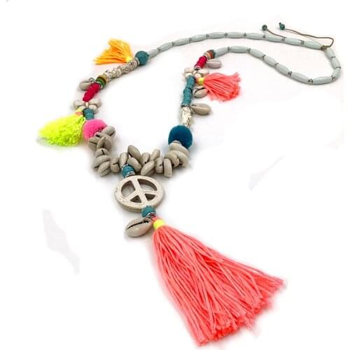 Bohemian necklace colorful beaded women long chic boho necklace tassel pendant necklace handmade statement peace2021 new Spring