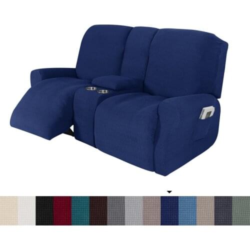 2 Seater Recliner Cover With Cup Holder Elastic Polar Fleece Lounger Armchair Cover All-inclusive Sofa Slipcover for Living Room