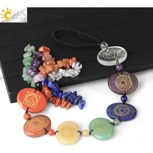 CSJA 7 Chakra Car Hanging Ornament Handmade Natural Crystal Stone Gravel Beads Home Wall Decor Yoga Reiki Good Luck Jewelry G714