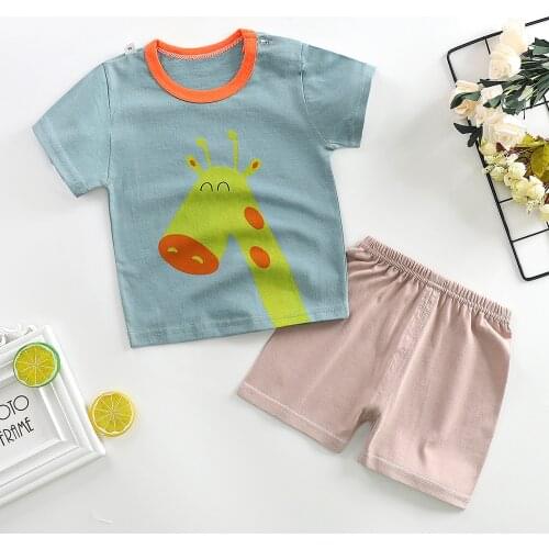 Childrens Short Sleeve Tops Tshirt Suit For Baby Kids Cotton Clothes Girls Summer Boys Infant Clothes Set Cartoon Costumes