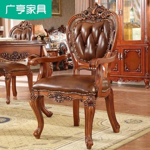 European chair American cloth armchair restaurant double-sided carved leather retro soft bag solid wood backrest chair