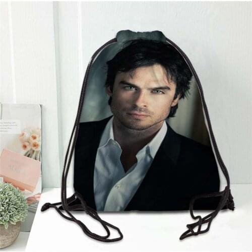 Hot Ian Somerhalder Printed backpack drawstring bag satin soft shoe bags to school custom Logo bags for women