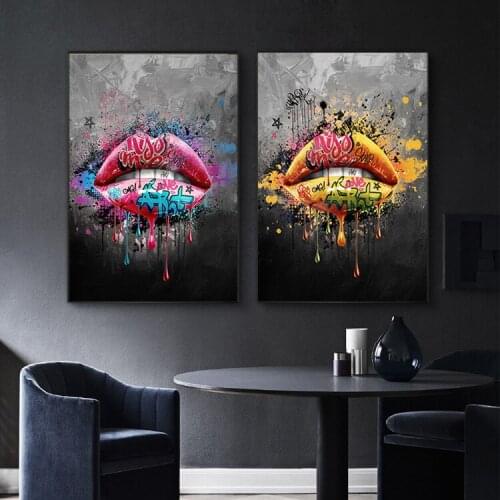 Graffiti Art Pop Street Girl Sexy Lips Canvas Painting Wall Art Poster Printing Bedroom Home Wall Cuadros Decorative Wall Art