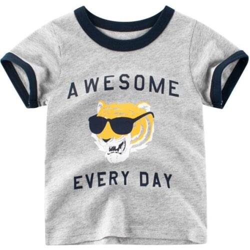 Boys Cotton Tshirt Cartoon Print the lion with the glasses Short Sleeve T-shirt Children Casual Tee Tops Clothes Kids T Shirts