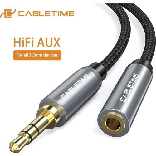 CABLETIME 3.5 mm Jack Headphone Upgrad Grey Audio Cable Aux Extension Cable M/F for Xiaomi Huawei P20 Amplifier C104
