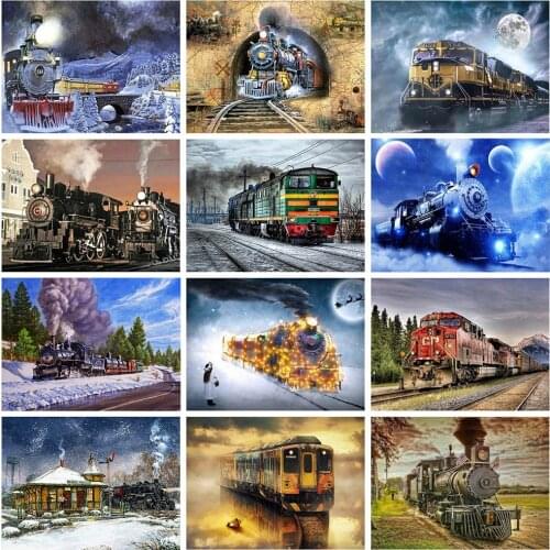 Full Square / Round 5D Diy Diamond Painting Train Landscape 3D Diamond Embroidery Cross Stitch Rhinestone Mosaic Art Home Decor