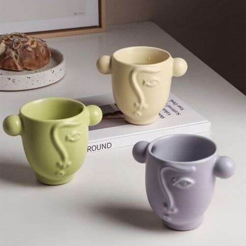 Nordic Ceramic Small Face Coffee Cup Mug Breakfast Drinking Milk Tea Beer Mug Wedding Creative Funny Couple Gifts Mug