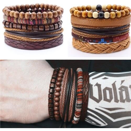 5pcs/set Boho Punk Wrap Charm Leather Bracelet Men Homme Pulseira Accesorios Pulseras Mujer Bracelets for women Jewelry 2019