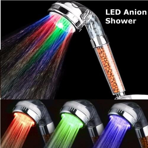 3 Colors LED Shower Head 220/235mm Temperature Sensor Anion Filter Water Flow Generator Hand Hold Spray Nozzle Shower Head