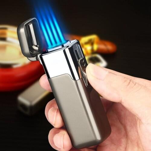 Metal Windproof Butane Gas Lighter Four Flame Torch Lighters Cigarette Cigar Lighter Camping Kitchen Candle Ignition Tool