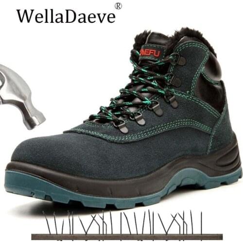 Mens Safety Shoes Winter Plus Velvet High Steel Toe Work Boots Construction Protective Footwear Anti-puncture Reflective Shoes