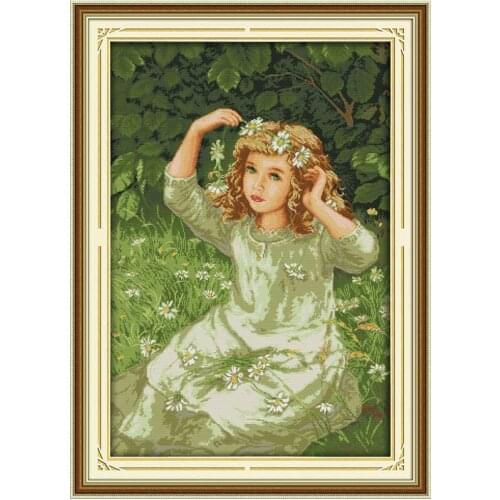 11/14/18/16/22/25/28ct The girl with Garland counted printed on the canvas kit Cross Stitch embroidery needlework Sets