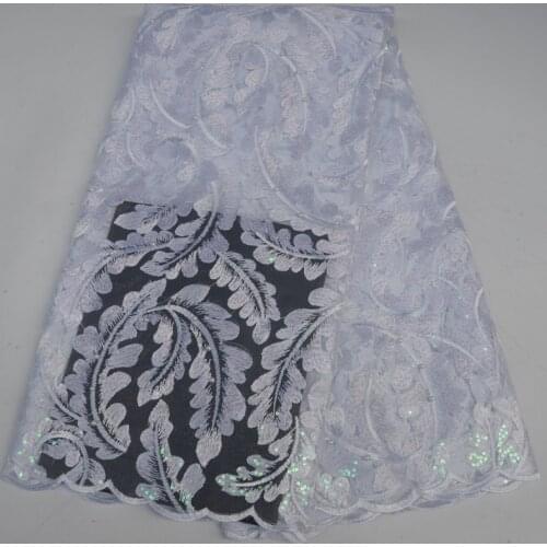 2019 autumn latest African tulle lace fabric white French net lace with beads and sequins embroidery for wedding party FLP188