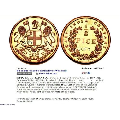 New Product United Kingdom East British India Victoria Colonia Company 1853 1/2 Pice Brass Copy Gold Coin Can Receive The Custom