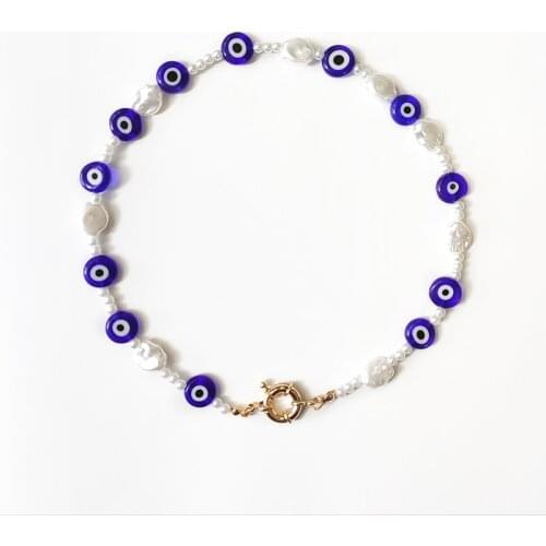 Handmade Irregular Imitation Pearl Necklace Blue Eye Beads Mix And Match Fashion Charm Jewelry Women Christmas Choker 2020