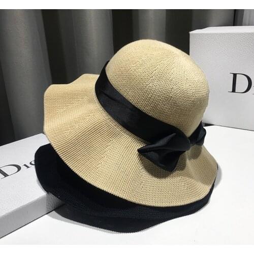 Summer Japanese Bow Bucket Hat Sun Hat Female Sunscreen Big Brim Sun Hat Round Face Korean Wild Fisherman Hat