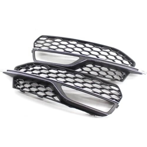 Pair Bumper honeycomb Style Fog Light Chrome Grille Fit Audi A3 S3 S-Line 14-16