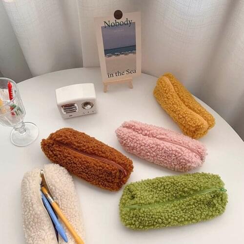 1Pcs Pencilcase Pure Color Stationery Pencil Bag Cute Lamb Wool Nice Gift School Supplies