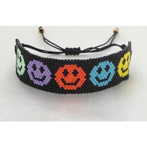 Personalized Hip-hop Smiley Colorful Expression Beaded Couple Bracelet Miyuki Rice Beads Hand-woven Jewelry Womens Jewelry