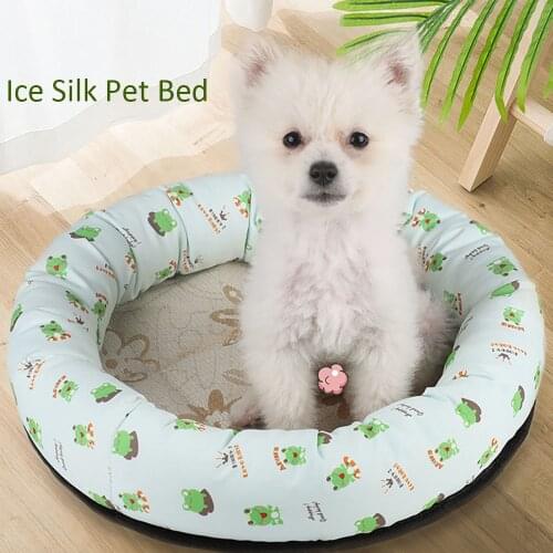 Pet Bed Sofa Breathable Ice Silk Round Cool Soft For Dogs House Cat Bed Washable Pet Supplies Summer For Chihuahua Puppy Kitten