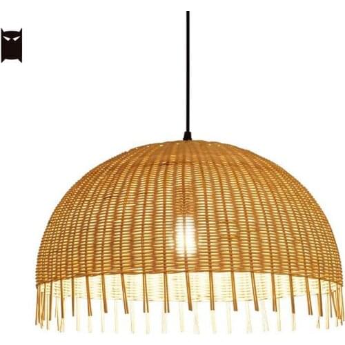 Wicker Rattan Shade Pendant Ligth Fixture Wire Asian Nordic Creative Hanging Ceiling Lamp Droplight for Dining Room Hallway E27