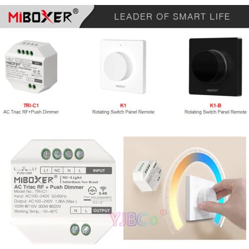Miboxer LED Triac RF Push Dimmer Switch AC110V 220V TRI-C1 2.4GH RF Remote Controller work with K1 Rotating switch panel remote