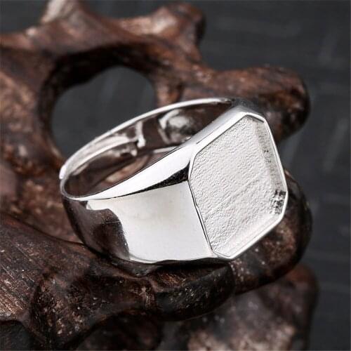 Adjustable Ring Blank for 8x8mm/9x9mm/10x10mm/12x12mm/14x14mm/15x15mm Square Cabochons White Gold Plated 925 Silver JZ0068W