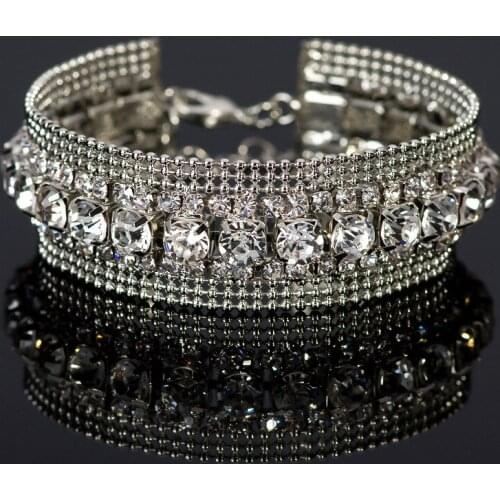 Luxury Braidal Crystal Bracelets Wide Bracelets & Bangles Pulseras Mujer For Women Silvery Wedding Jewelry