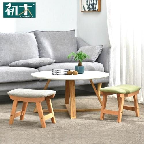 Solid Wood Stool Living Room Creative Small Bench Home Adult Footstool Sofa Shoe Changing Bench Fabric Low Stool