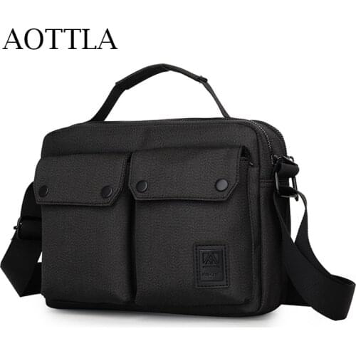 AOTTLA Handbag Nylon Waterproof High Quality Men Shoulder Bag Pure Color Casual Mens Business Bag MultiFunction Male Travel Bag