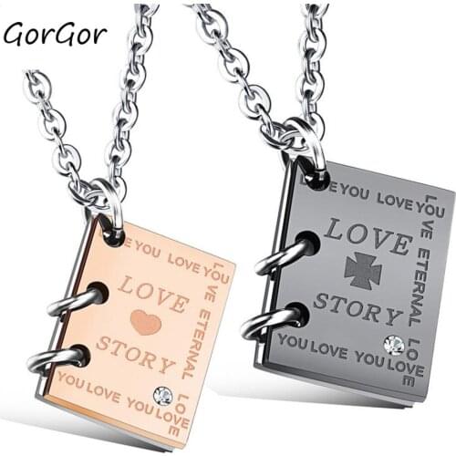 GorGor Necklace Lovers Stainless Steel Pattern Love Story Book Pendant Individuality Creativity Fashion Accessories 1090