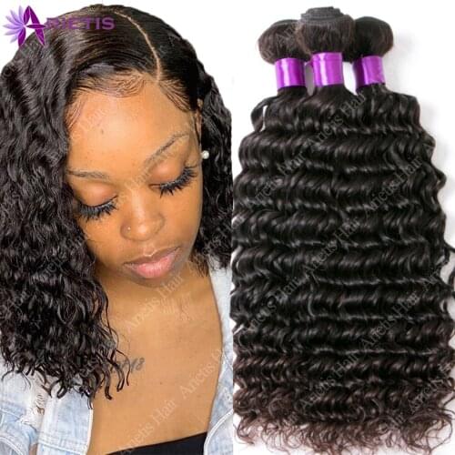 Arietis Hair 8-16 Inches Deep Wave Bundles RemyHuman Hair Can Make Short Bob Wig Deep Curly Human Hair Weaves Natural Black