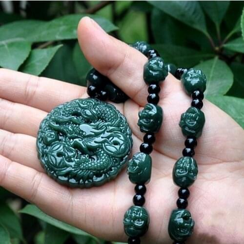 Xinjiang hetian jade zodiac dragon pearl 18 arhats necklace pendant dragon play