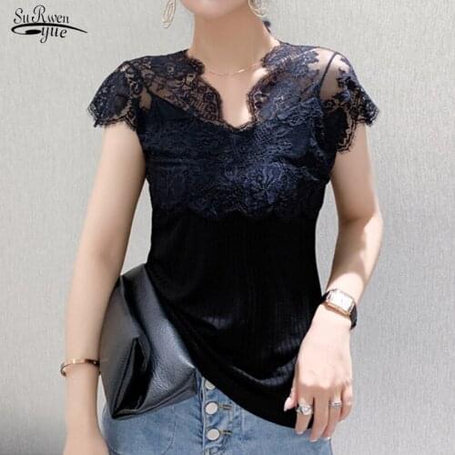 2021 Spring and Summer Hollow Out Slim Wild Fashion Solid Vest Sexy V-neck Sleeveless Embroidery Lace Shirt Womens Shirts 9893