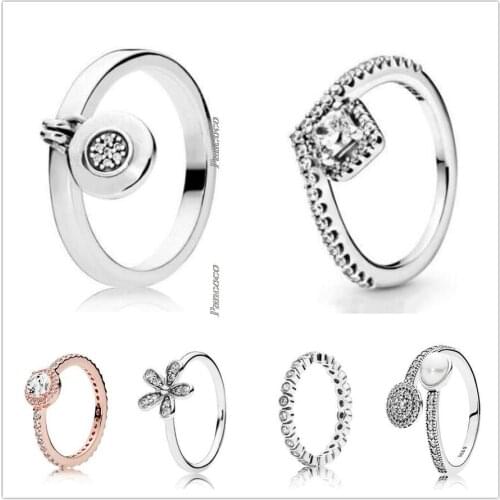 Original 925 Sterling Silver Square Sparkle Wishbone With Crystal Rings For Women Wedding Party Gift Europe Fashion Jewelry