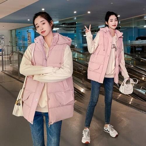 Real Photo Autumn Winter New Stand-Up Collar Cotton Womens Vest Korean Loose And Thin Sleeveless Warm Hooded Waistcoat Female