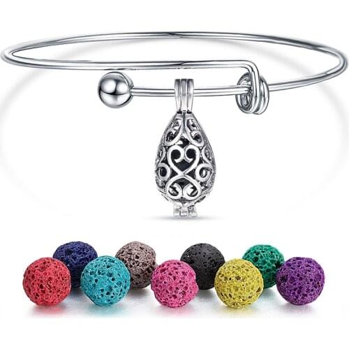 1Pc Antique Silver Color 8mm Lava Stones Aromatherapy Trendy Lockets Essential Oil Diffuser Bracelet Bangle For Jewelry Gift