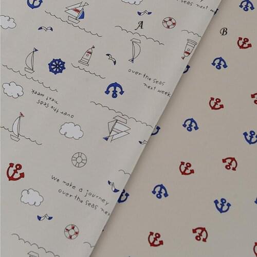 100% cotton marine style grey Anchor Sailing wave AB twill cloth DIY for KIDS patchwork bedding sheet tent quilting fabrics