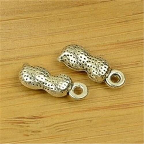 200Pcs/lot Antique Silver Peanut Charms 6x14MM Groundnut Charms Bracelet Accessories
