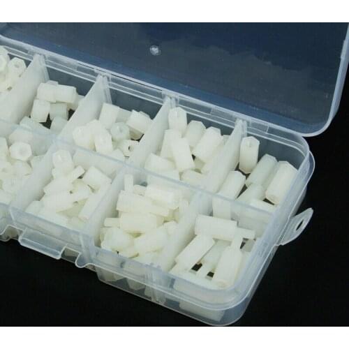 300Pcs M3 Hex Column Male-Female Standoff Spacers Screw Nuts Kit Box White Nylon