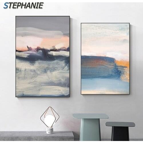 Abstract Retro Yellow Desert Wall Art Canvas Painting Nordic Blue Poster Print Wall Picture for Living Room Cuadros Decoration