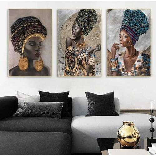 Abstract National Style Women Canvas Painting African Black Woman Prints and Posters Classical Wall Art Pictures for Home Decor