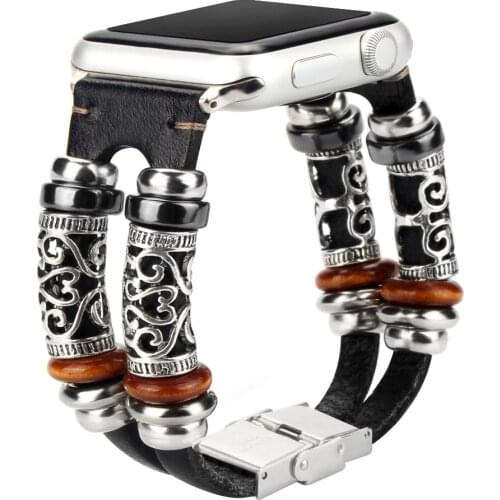 Retro Jewelry Bracelet for Apple Watch SE Band Series 6 5 4 3 Handmade Beads Leather Strap for iWatch 40mm 44mm 38mm 42mm Belt