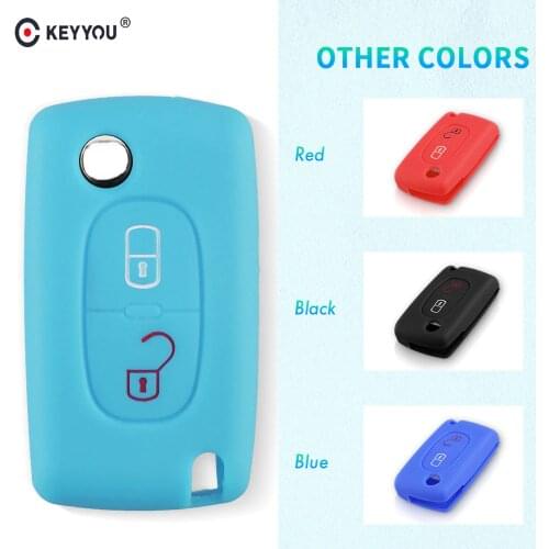 KEYYOU 2 Buttons Silicone Car Key Fob Case For Peugeot 308 207 307 807 For Citroen C3 Picasso C-Crosser C4 C8 Flip Key Cover