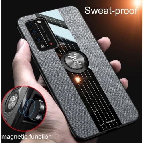 MAKAVO For Huawei Honor X10 Case Soft Frame Fabric Cloth Hard Cover For Huawei Honor X10 Phone Case Ring Holder