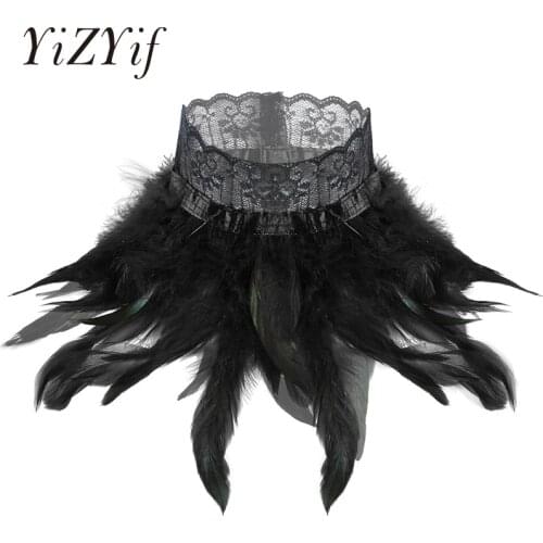 Women Gothic Victorian Natural Feather Lace Choker Neck Wrap Collar Stage Performance Cosplay Costume Accessories Feather Choker